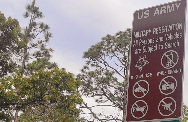 A sign announcing a US military facility